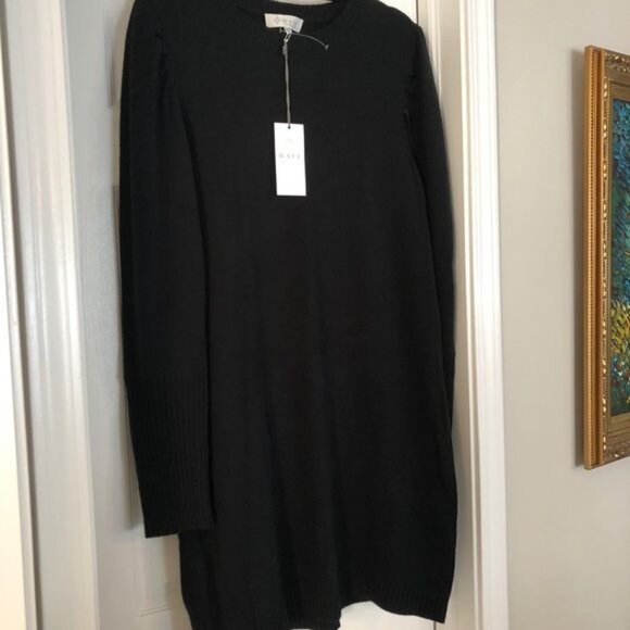 WAYF Black Puff Sleeve Long Sleeve Sheath Sweater Dress Size XLarge - Picture 3 of 12